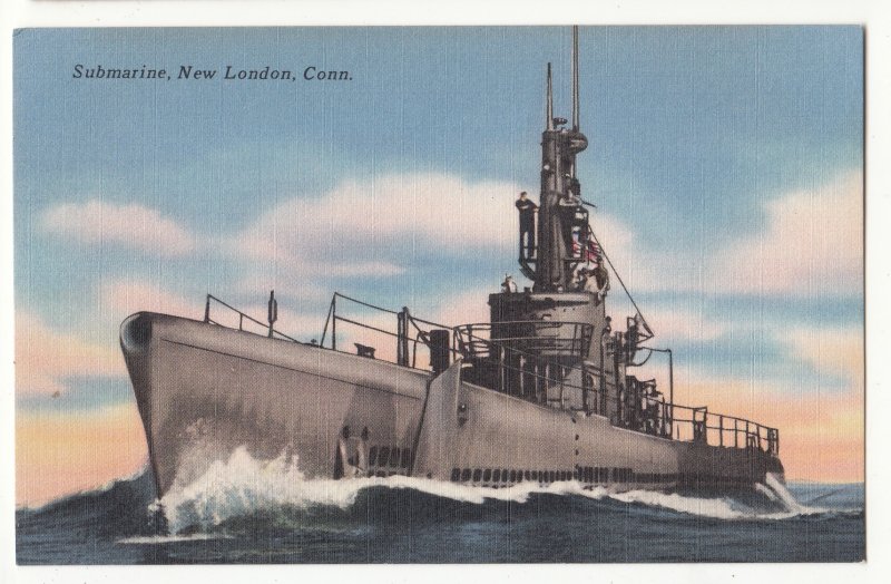 P3291 vintage postcard submarine new london conn at sea