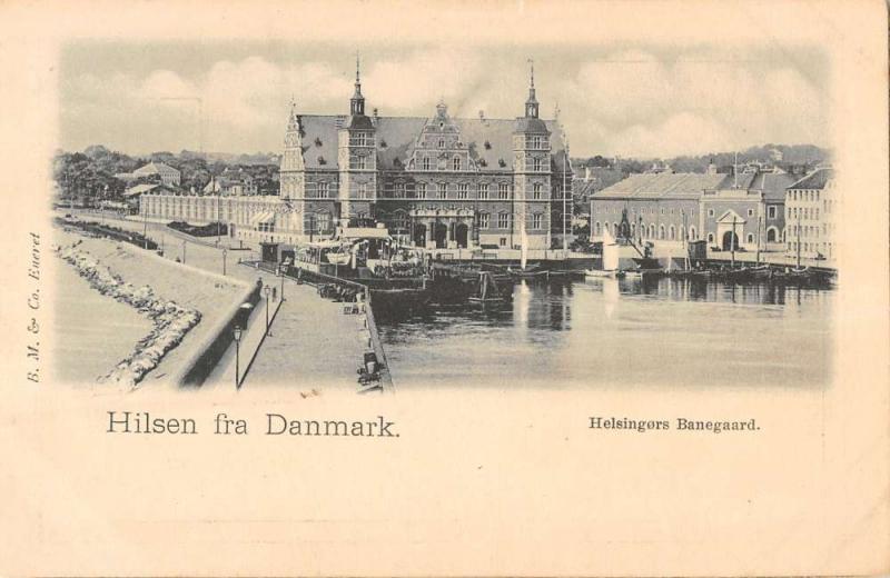 Hilsen fra Denmark Scene Along the Water Banegaard Antique Postcard L818