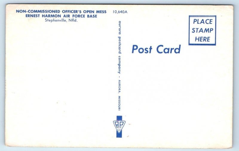 STEPHENSVILLE, Canada ~ OFICER'S OPEN MESS Harmon Air Force Base c1950s Postcard