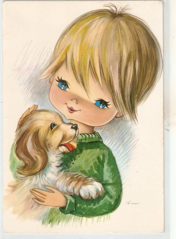 Pretty little girl with her pet Nice modern Spanish postcard. Signed