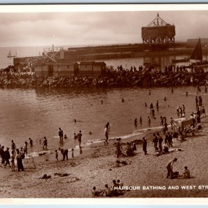 c1930s Portrush, N Ireland RPPC Harbour Bathing West Strand Beach Crowds A394