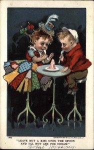 Children Comic Ice Cream Date Flirting c1910s Postcard