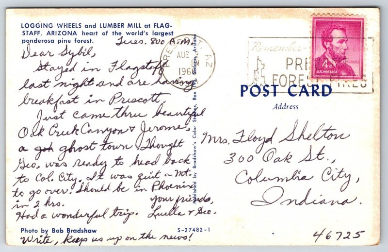 Flagstaff Arizona~Logging Wheels & Lumber Mill~Vintage Postcard