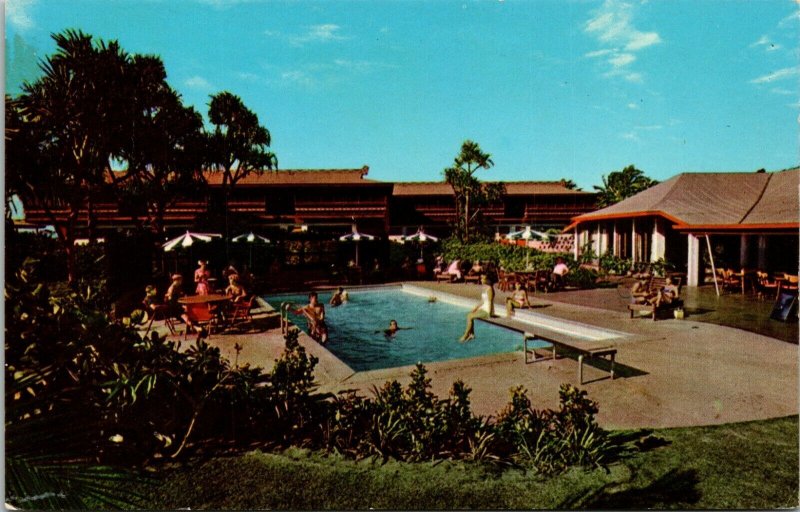 Pool woman diving board Maui Palms Hotel Kahului Bay Maui Hawaii HI Postcard