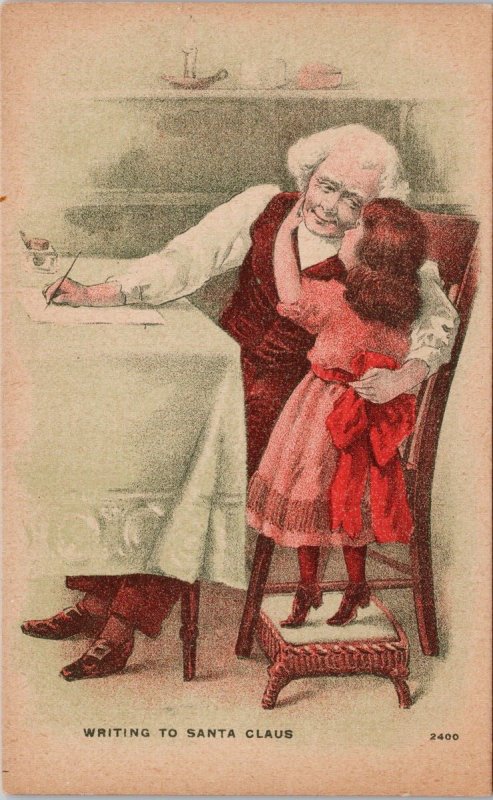 Writing to Santa Claus Xmas Christmas Child Elderly Man 2400 Unused Postcard E79