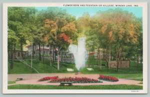 Winona Lake Indiana~Flower Bed & Fountain~Cabins on Hillside~1929 