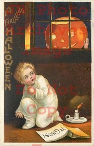 258479-Halloween, IAP No 978-3, Ellen Clapsaddle,JOL in Window Scares Boy