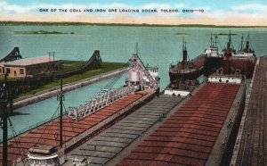 Vintage Postcard Coal Port And Iron Ore Loading Docks Boats & Ships Toledo Ohio