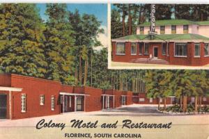 Florence South Carolina Colony Motel Restaurant Antique Postcard K46702