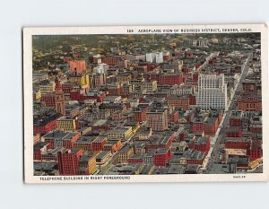 Postcard Aeroplane View Of Business District, Denver, Colorado