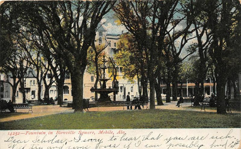 F15/ Mobile Alabama Postcard 1909 Fountain Bienville Sqaure 11