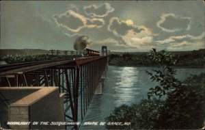 Havre de Grace Maryland MD RR Train on Bridge c1910 Postcard