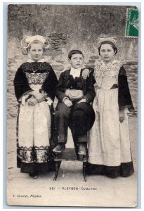 Pleyben Finistere France Postcard Costumes Children Traditional Dress 1901