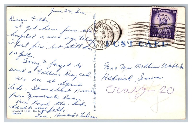 Greetings From ARNOLD'S PARK Iowa LARGE Letter Postcard c1962 Postmark