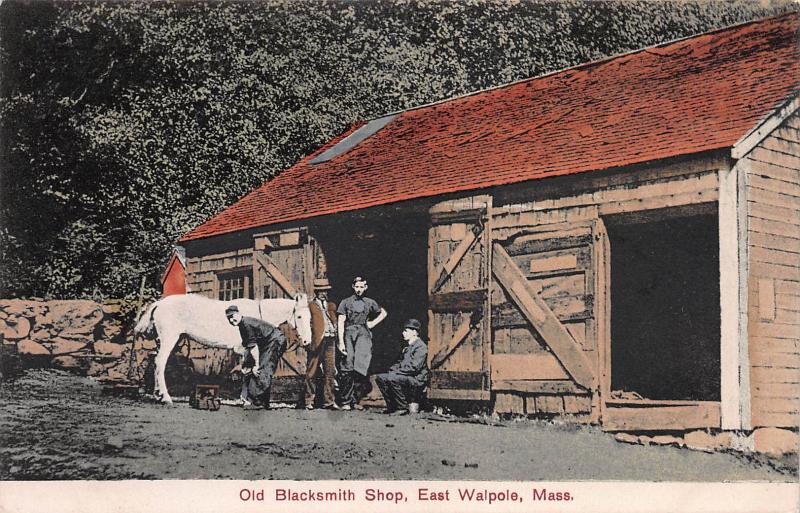 Old Blacksmith Shop, East Walpole, Massachusetts, Early Postcard, Unused