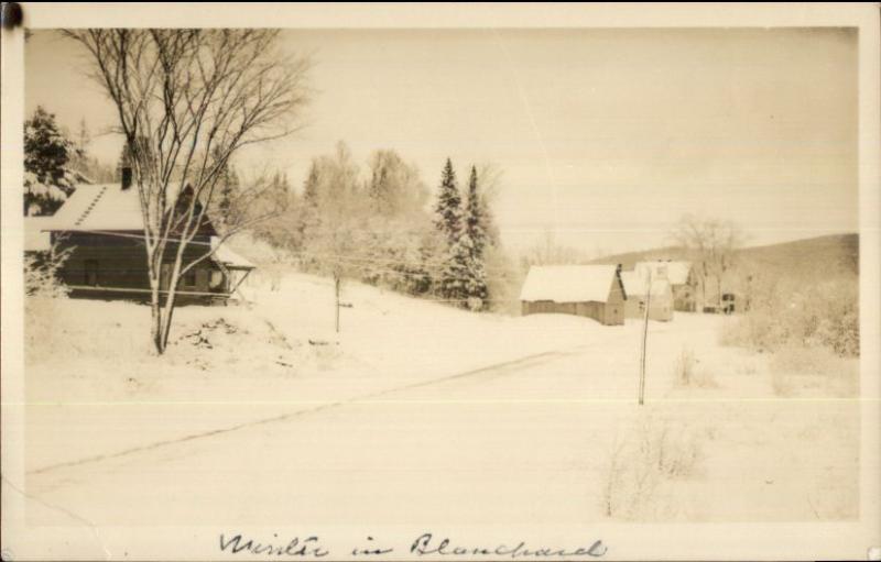 Blanchard ME Homes in Winter Real Photo Postcard