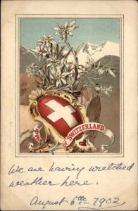 Tuck Switzerland Heraldic Shield Emblem Cross c1910 Vintage Postcard