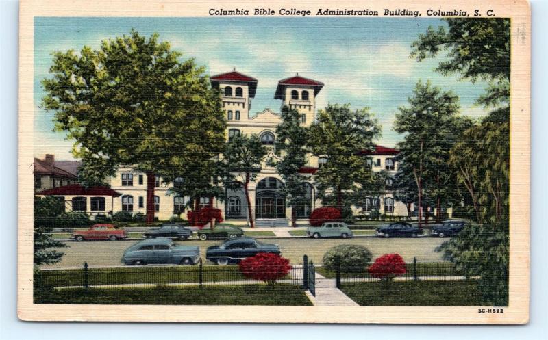 Postcard SC Columbia Administration Building Columbia Bible College Linen J1