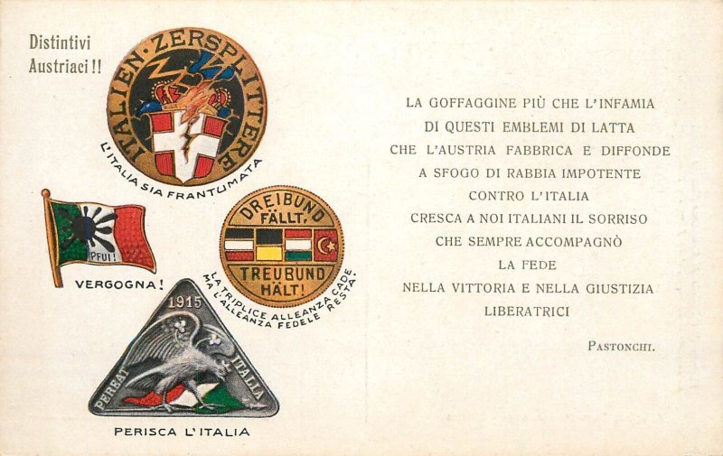 Italy postcard Austrian badges !! Pastonchi patriotic poem