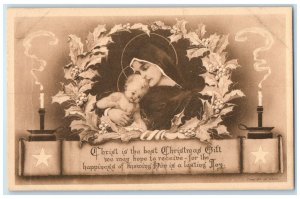 c1910's Christmas Religious Holly Berries Candles Gibson Posted Antique Postcard