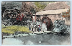 NAGASAKI, Japan ~ Old WATER WHEEL Nakashima  1910 Hand Colored Postcard