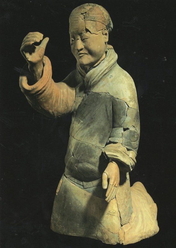 Kneeling Chinese China Musician Antique Terracotta Statue Postcard