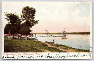 1905 Greetings From Waukesha Wisconsin WI Beach Benches Trees Grounds Postcard