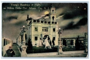 c1910's Young's Residence At Night On Pier Atlantic City New Jersey NJ Postcard