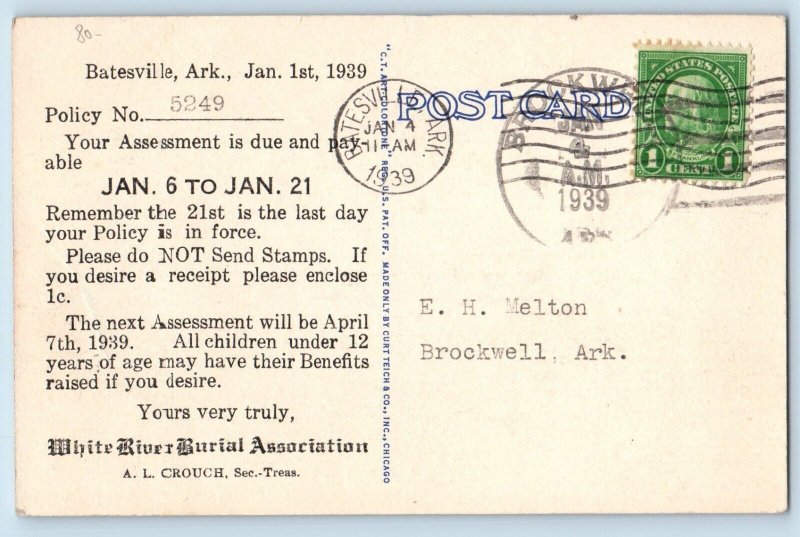 Batesville Arkansas AR Postcard Crouch Funeral Home Scene Street 1939 Vintage