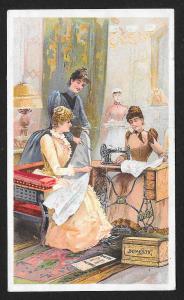 VICTORIAN TRADE CARD Domestic Sewing Co Three Fancy Ladies at Sewing Machine