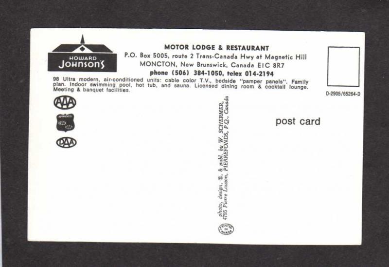 NB Howard Johnson's Motor Lodge Moncton New Brunswick Postcard Carte P ostale