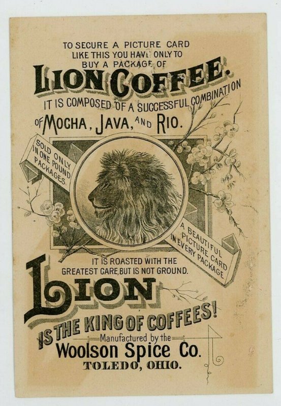 1890s Christmas Lion Coffee Woolson Spice Co Children Snowballs Girl Sleeping 