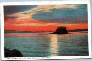 postcard Utah - Sunset over Black Rock, Great Salt Lake