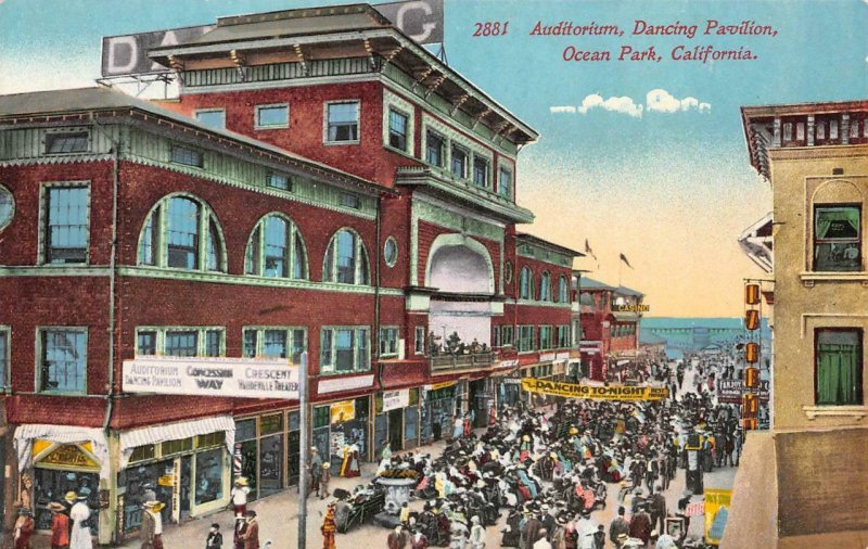 Auditorium, Dancing Pavilion OCEAN PARK, CA Vaudeville c1910s Vintage Postcard