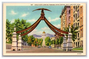 Eagle Gate Salt Lake City Utah UT UNP Linen Postcard N24