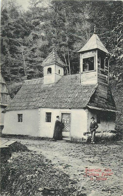 Romania Tranylvania Sibiu Bisericuta de la Fantana Foltei Saliste monk 1909 PC