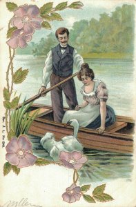 Romantic Man And Woman In A Boat Vintage Postcard 08.20
