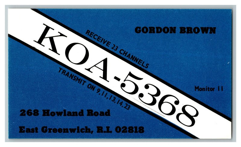 QSL Radio Card From East Greenwich R. I. Rhode Island KOA-5368 
