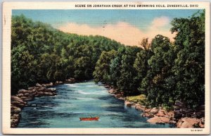 1937 Zanesville OH-Ohio, Scene on Jonathan Creek at The Swimming Hole, Postcard