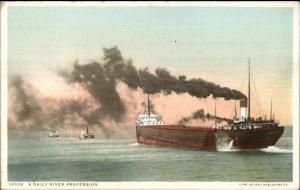 Daily River Processions Steamerships c1910 Detroit Publishing Postcard