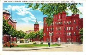 Worcester, MA Massachusetts  ARMORY~WOMEN'S CLUB~NORTH HIGH SCHOOL 1940 Postcard