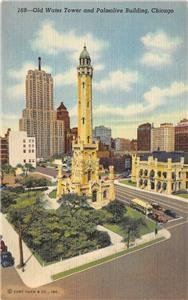 Old Water Tower & Palmolive Building CHICAGO Illinois 1946 Vintage Postcard