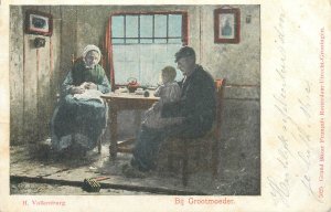 With Grandmother by H. Valkenburg 1900`s Dutch fine art postcard