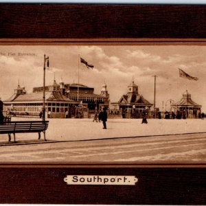 c1910s Southport, Merseyside, England Pleasure Pier Border Postcard Entrance A79