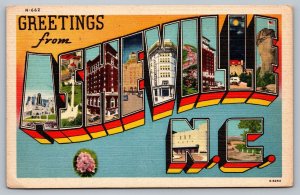 Postcard Large Letter Greetings From Asheville North Carolina NC Linen