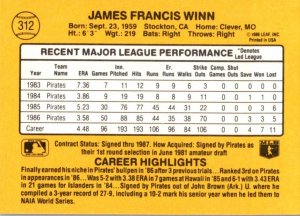 1987 DONRUSS Baseball Card Jim Winn P Pittsburgh Pirates sun0606