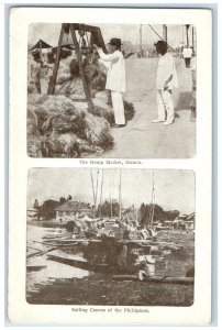 c1910 The Hemp Market Sailing Canoes of the Philippines Multiview Postcard