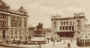 Serbia Belgrade Prince Michael Monument and the Theater Vintage RPPC 07.73