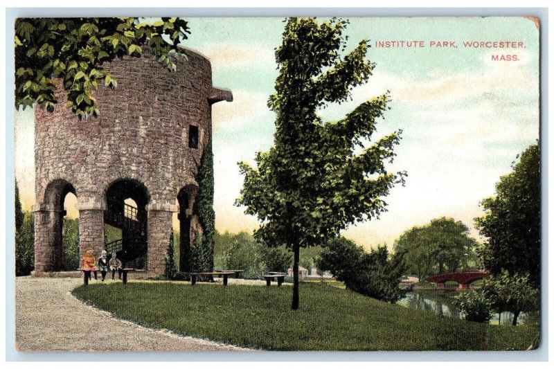 1910 Institute Park Worcester Massachusetts MA Antique Posted Postcard 