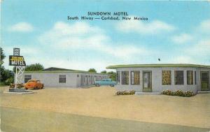 Carlsbad New Mexico 1940s Sundown Motel roadside Postcard Teich 3779